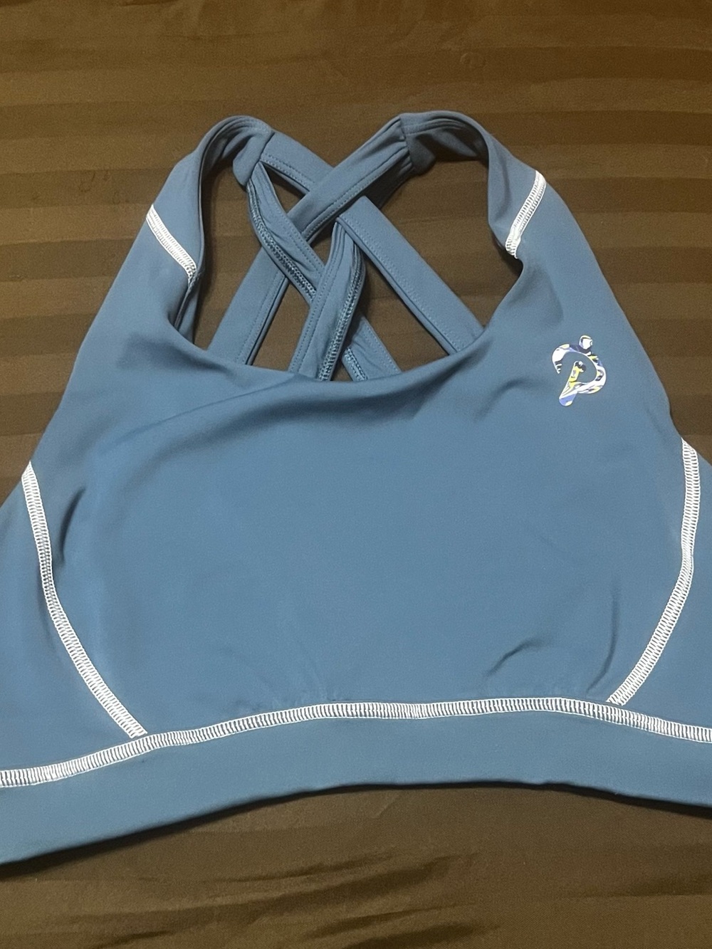 Peloton Slate Blue Crossback Sports Bra with Contrast Stitching